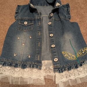 Denim Kids Jacket with Lace Trim